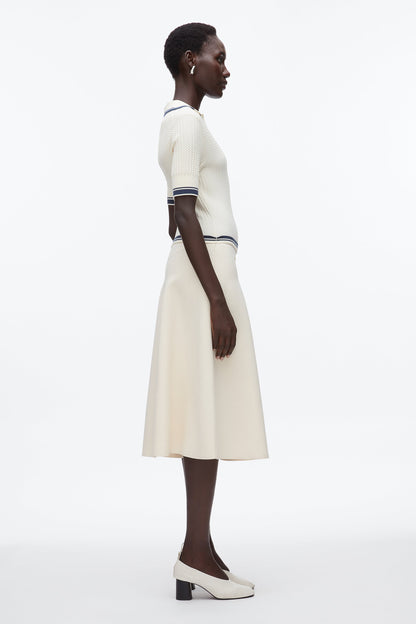 Textured Rib Polo Midi Dress Ecru-Navy