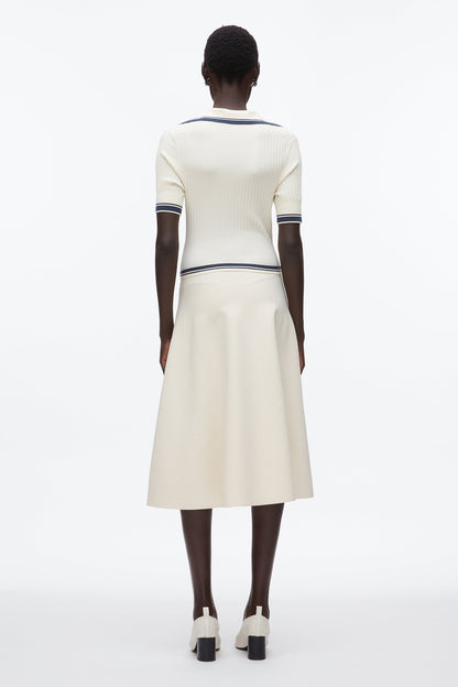 Textured Rib Polo Midi Dress Ecru-Navy