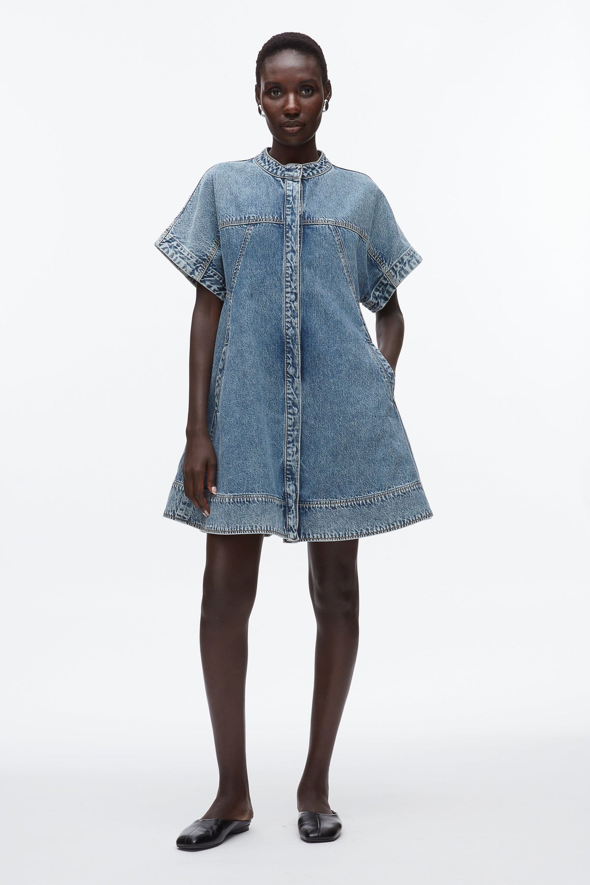 Trapeze Light Denim Dress Washed Medium Blue