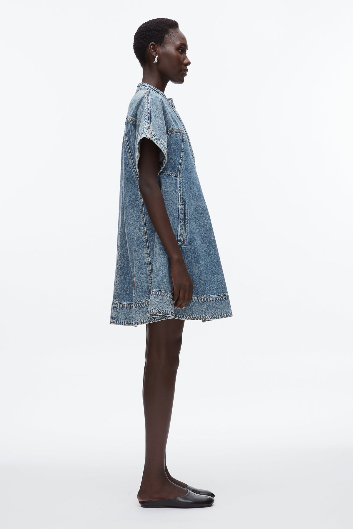 Trapeze Light Denim Dress Washed Medium Blue