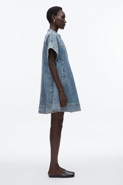 Trapeze Light Denim Dress Washed Medium Blue