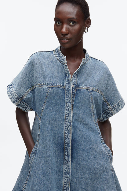 Trapeze Light Denim Dress Washed Medium Blue