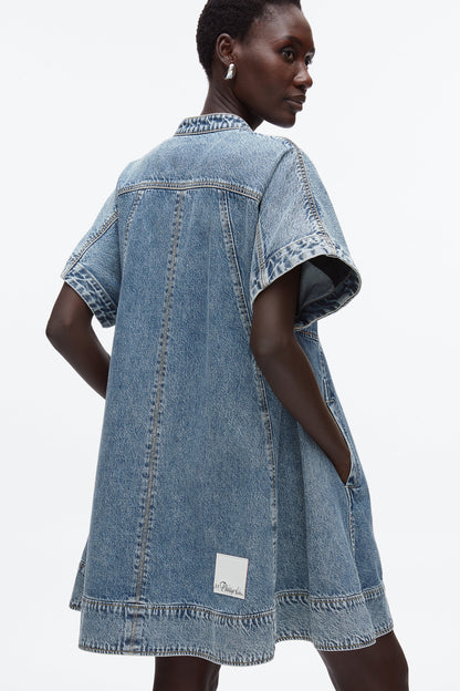 Trapeze Light Denim Dress Washed Medium Blue