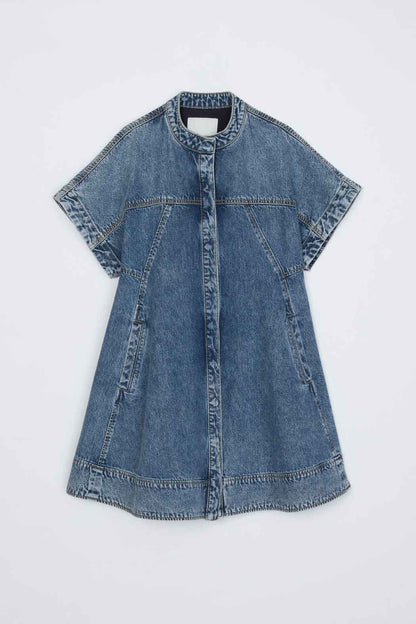 Trapeze Light Denim Dress Washed Medium Blue
