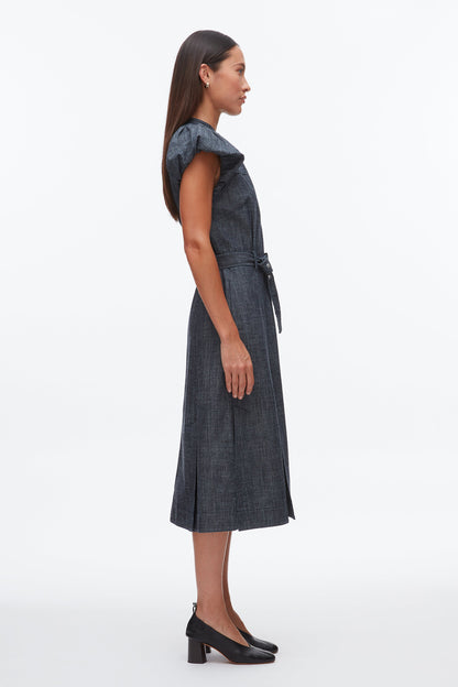 Denim Puff Sleeve Dress Washed Indigo