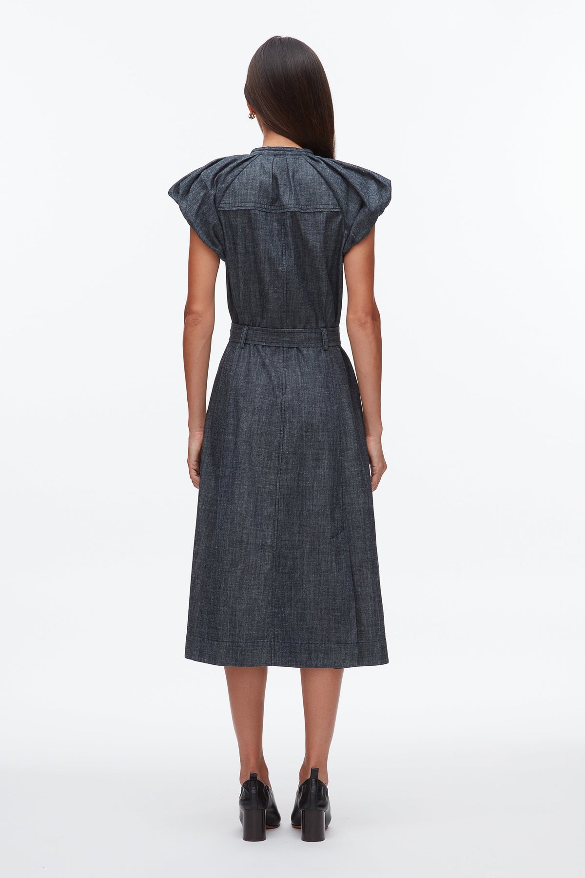 Denim Puff Sleeve Dress Washed Indigo