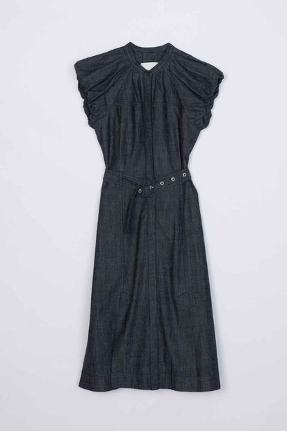 Denim Puff Sleeve Dress Washed Indigo