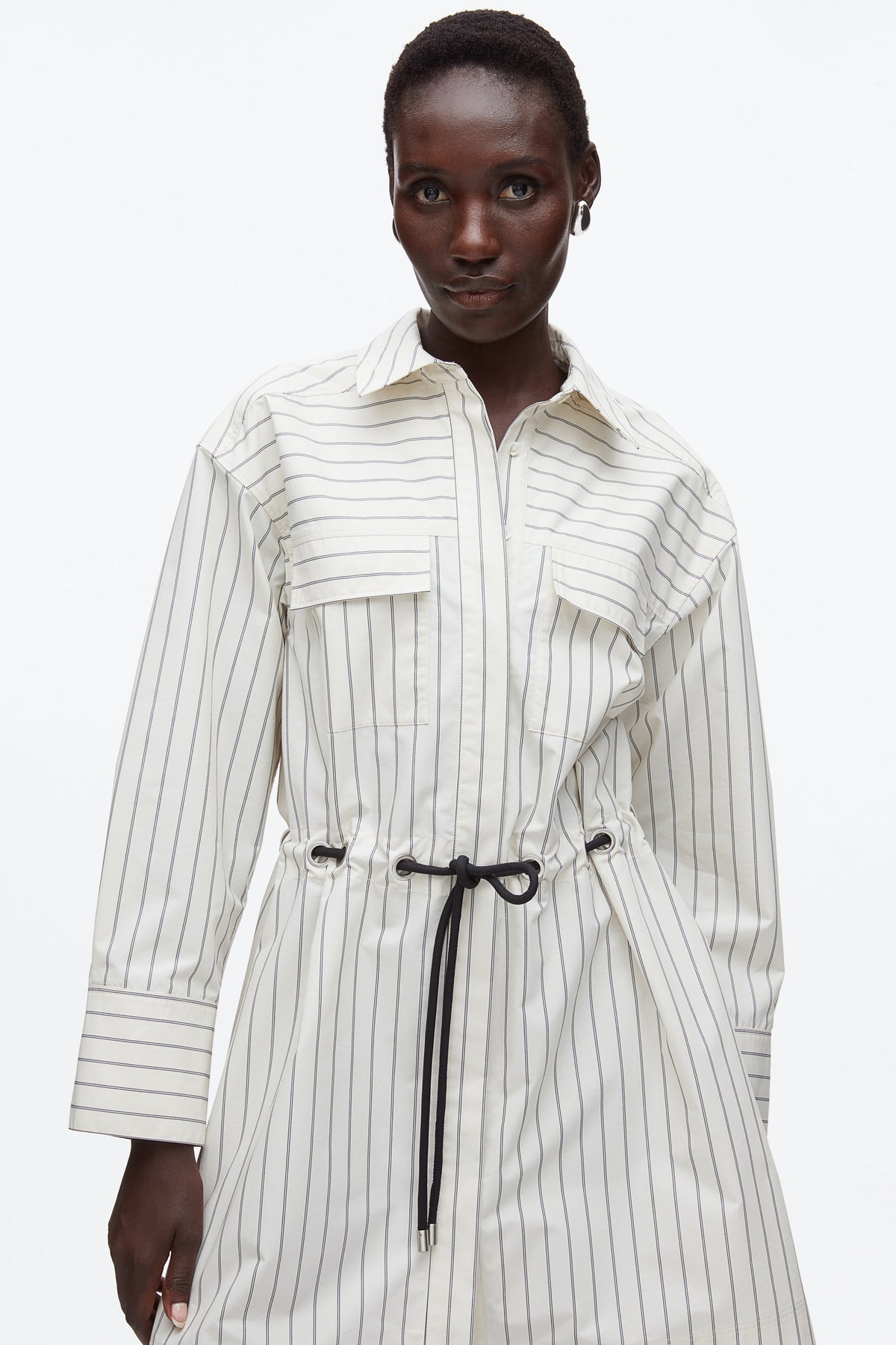 Shirt Dress with Ties Cream Multi