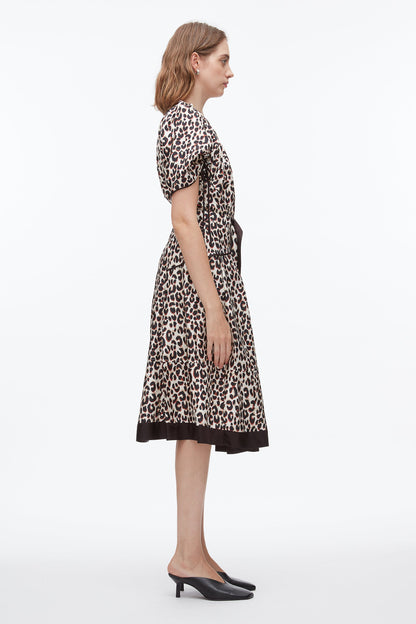 Leopard Ruched Sleeve Midi Dress Chalk Multi