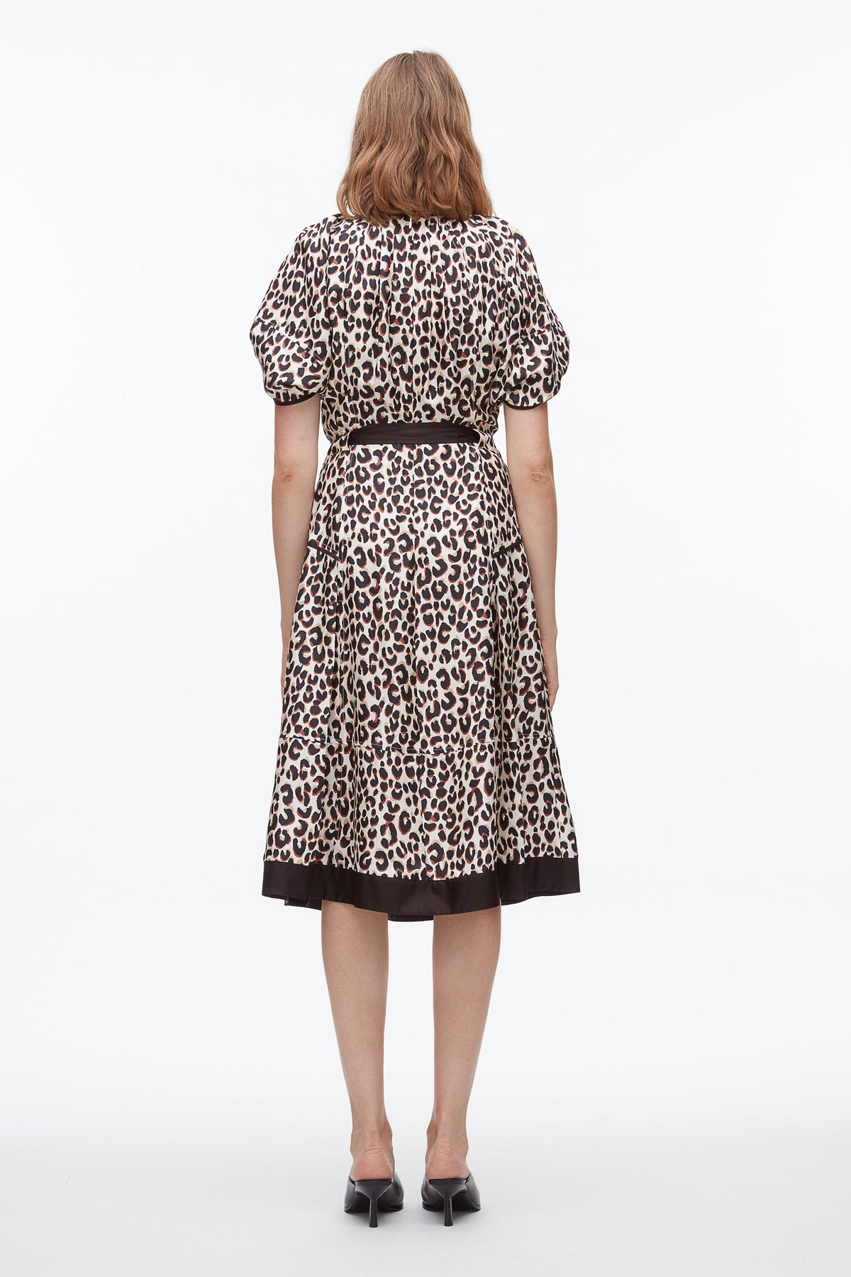 Leopard Ruched Sleeve Midi Dress Chalk Multi