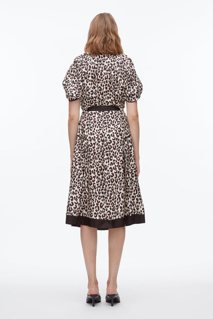 Leopard Ruched Sleeve Midi Dress Chalk Multi
