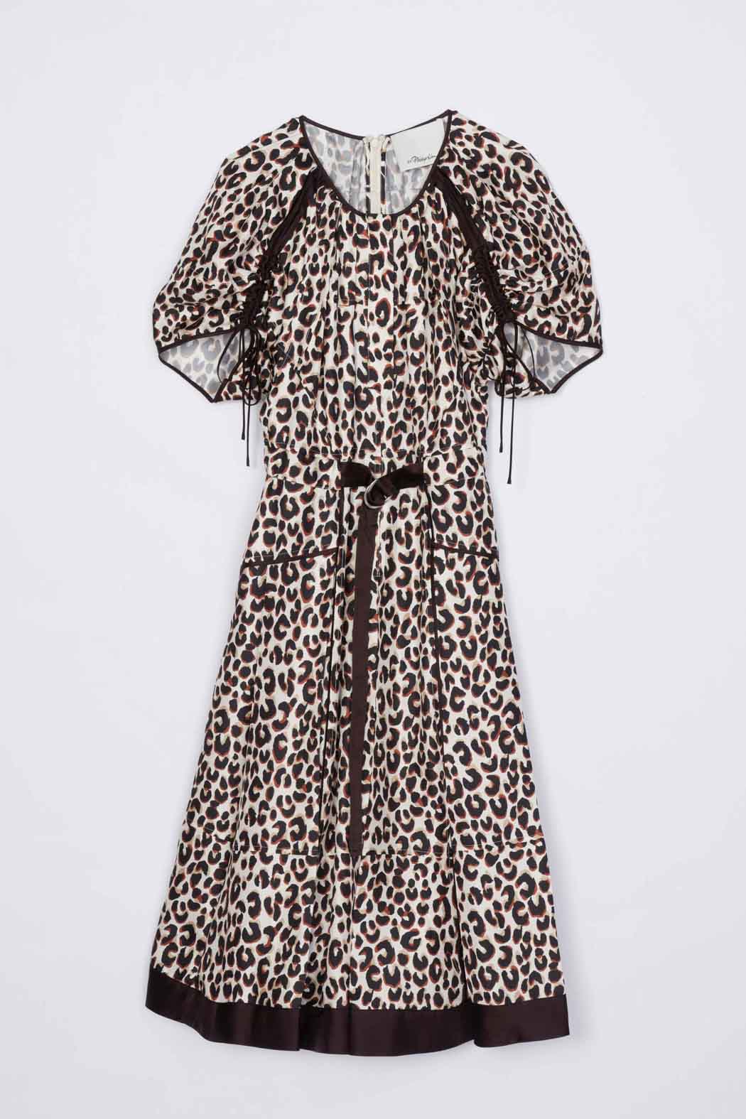 Leopard Ruched Sleeve Midi Dress Chalk Multi