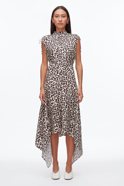 Leopard Ruched Handkerchief Dress Chalk Multi