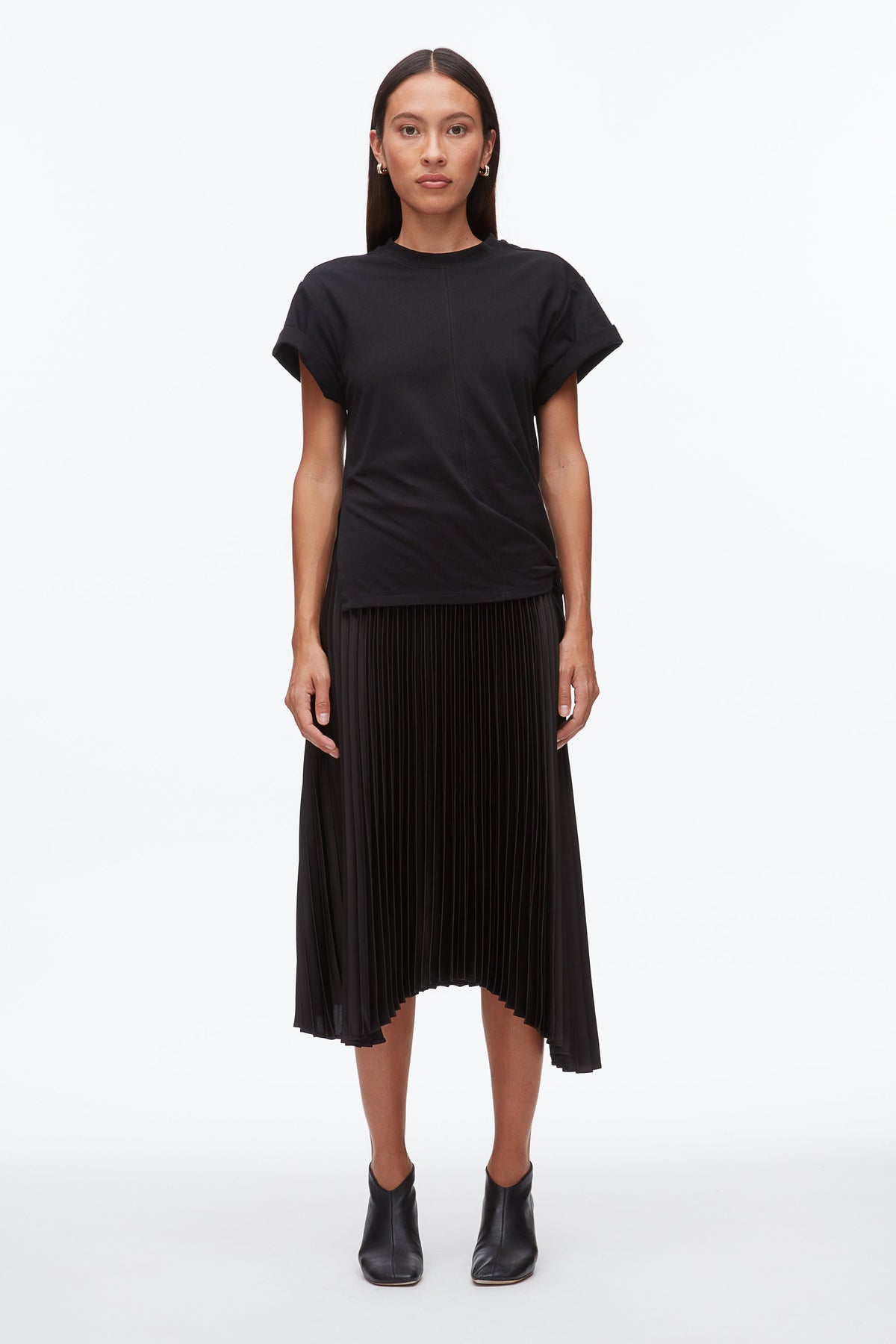 T-Shirt Combo Dress with Pleated Skirt Black-Black