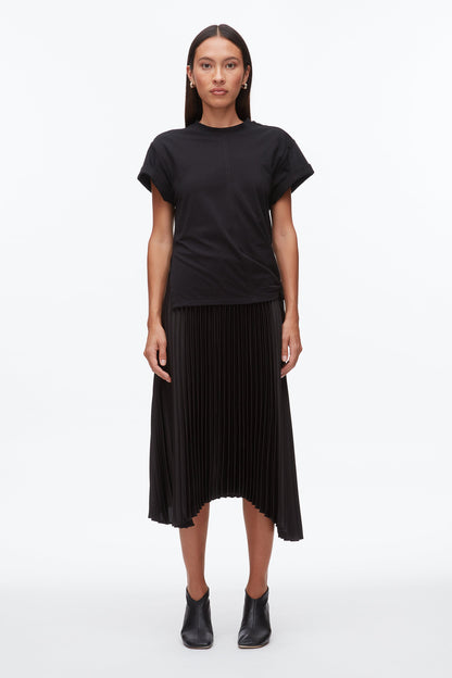 T-Shirt Combo Dress with Pleated Skirt Black-Black