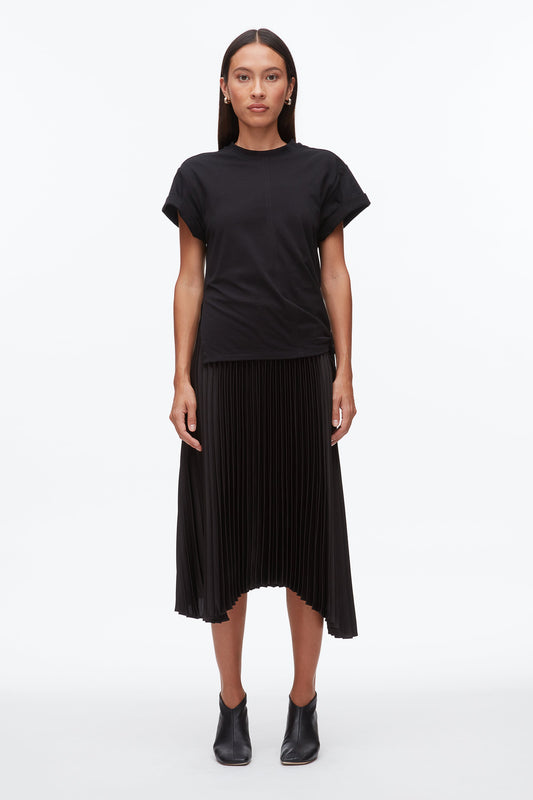 T-Shirt Combo Dress with Pleated Skirt Black-Black
