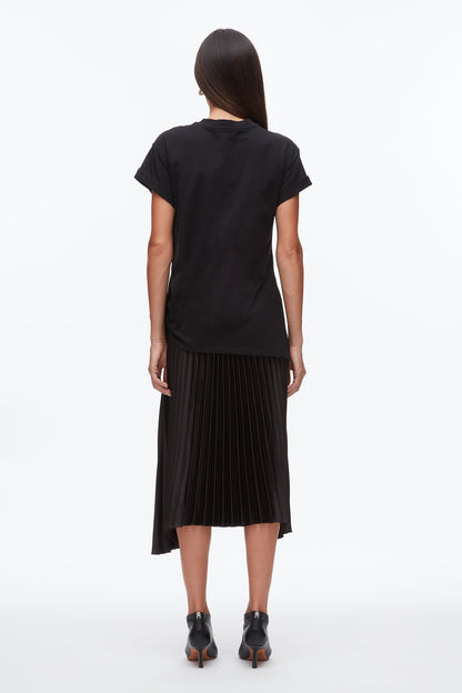 T-Shirt Combo Dress with Pleated Skirt Black-Black