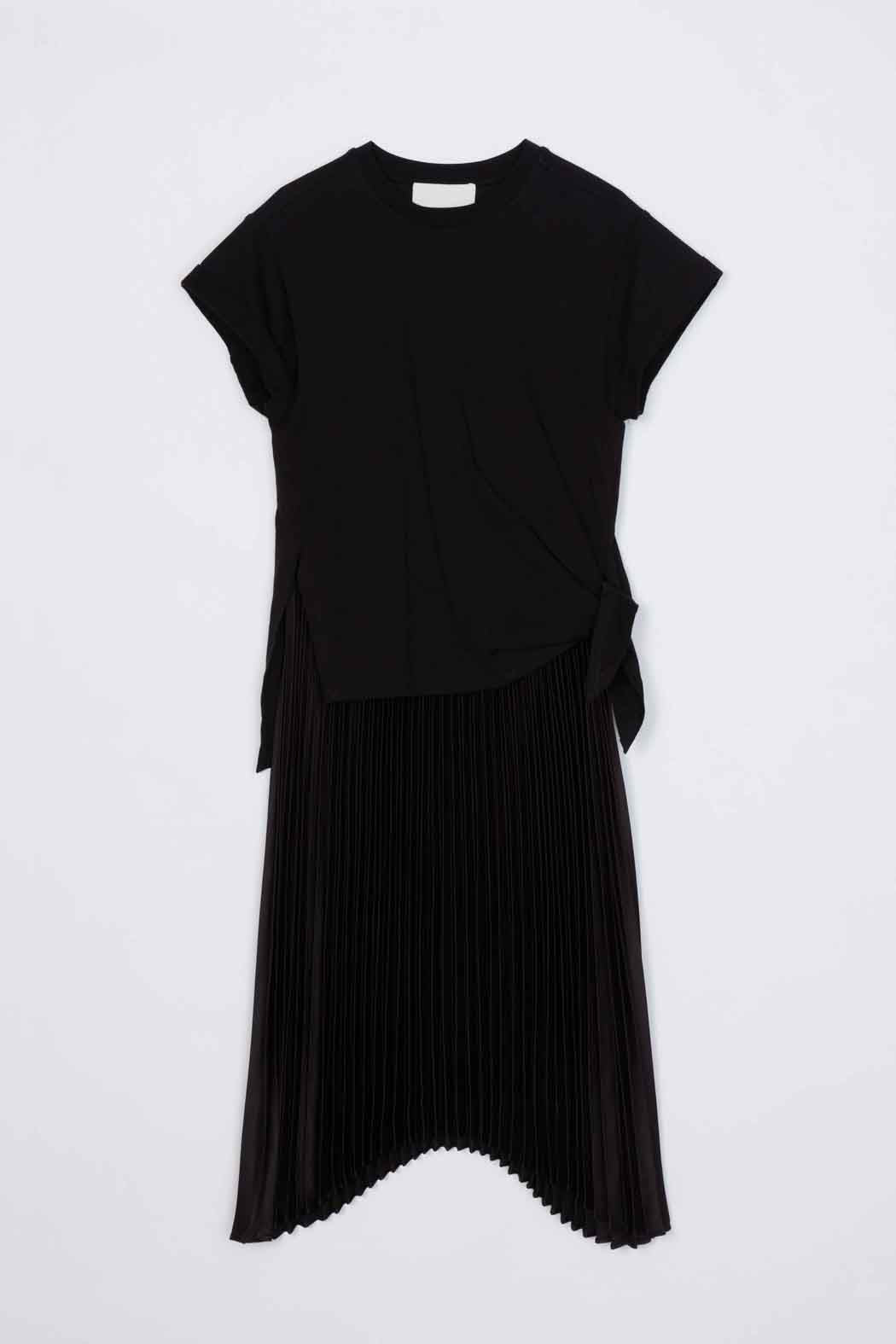 T-Shirt Combo Dress with Pleated Skirt Black-Black