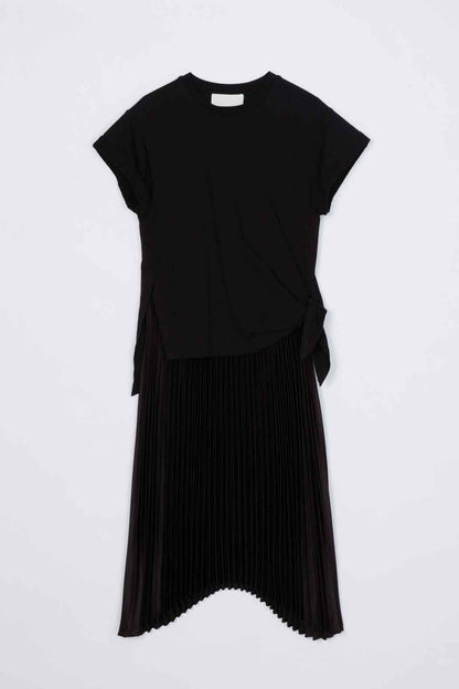 T-Shirt Combo Dress with Pleated Skirt Black-Black
