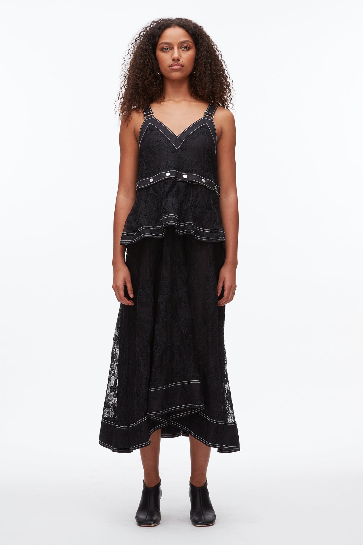 Floral Lace Midi Dress Black