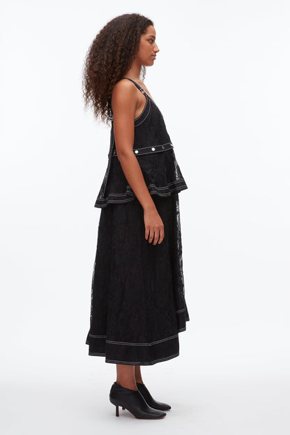 Floral Lace Midi Dress Black