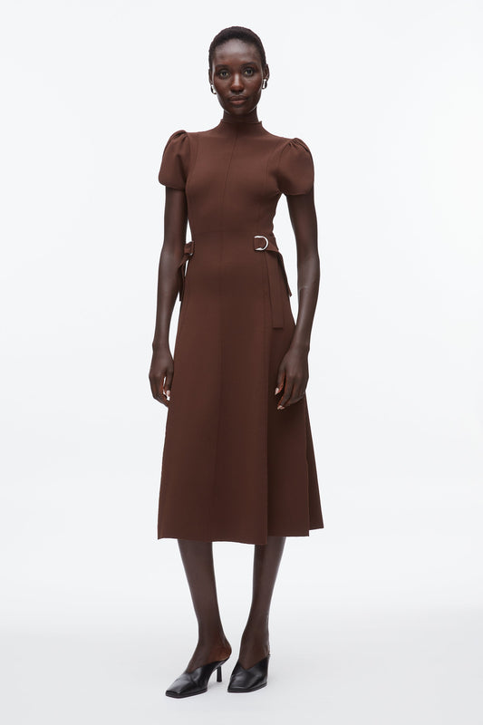 Compact Rib Tulip Dress Dk Chocolate