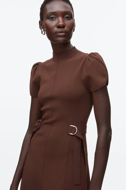 Compact Rib Tulip Dress Dk Chocolate