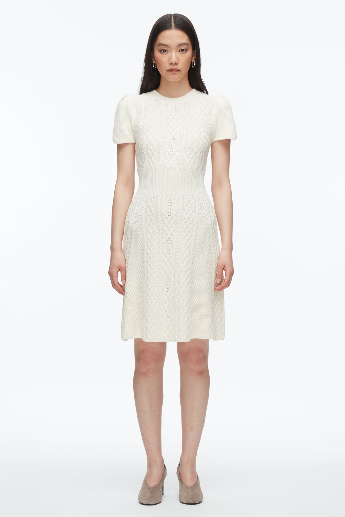 Cable Mix Tulip Dress Ivory
