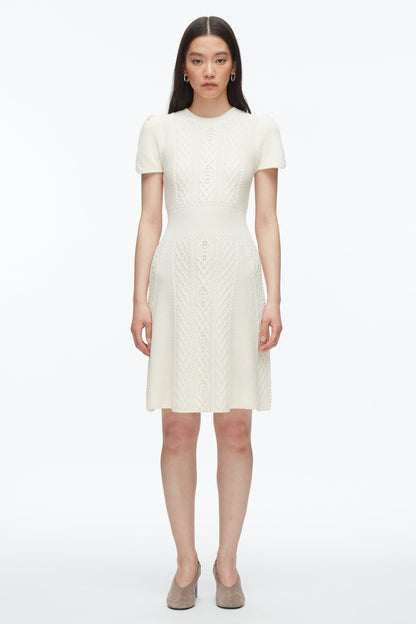 Cable Mix Tulip Dress Ivory