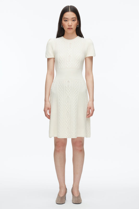 Cable Mix Tulip Dress Ivory