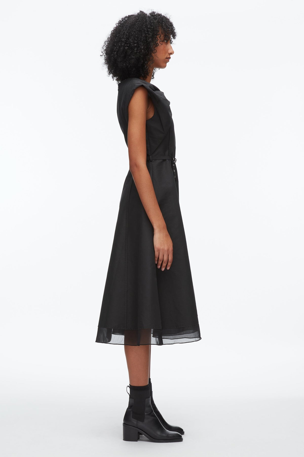 Draped Bow Dress with Belt Black