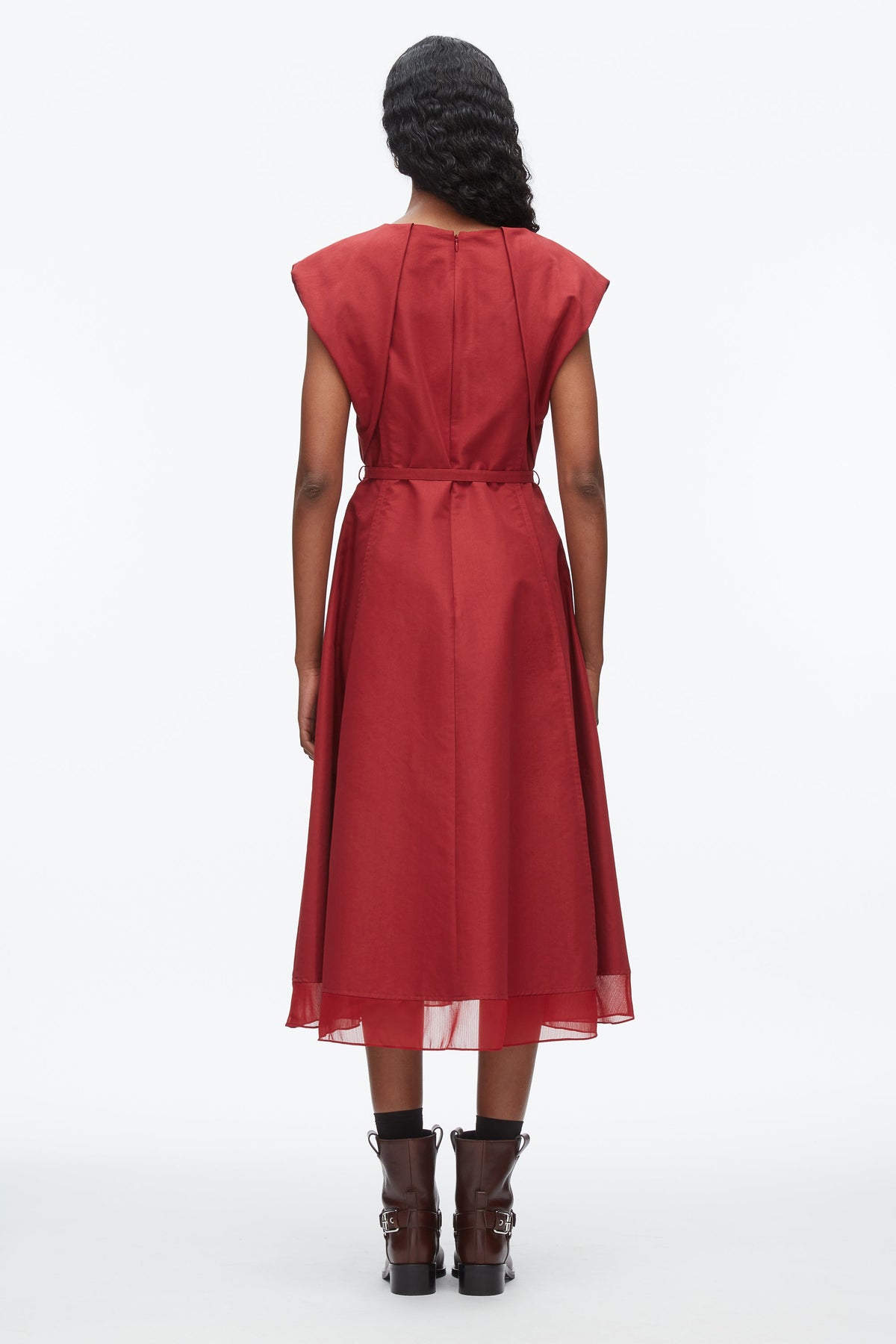 Draped Bow Dress with Belt Crimson