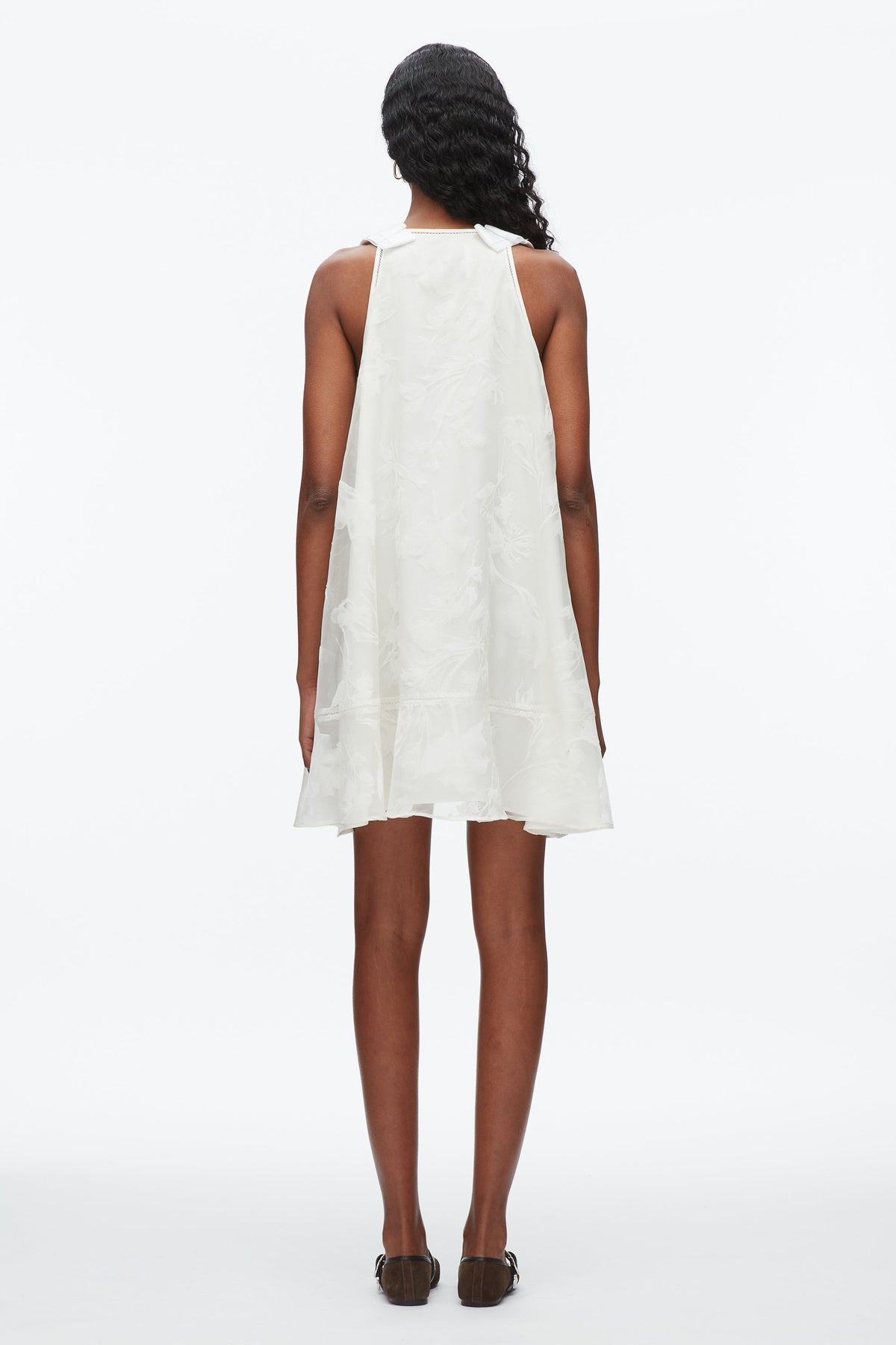 Flocked Organza Trapeze Dress White