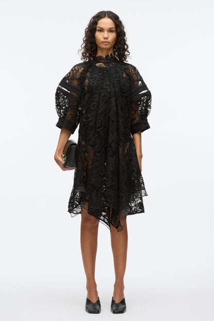 Embroidered Lace Handkerchief Dress Blk Multi