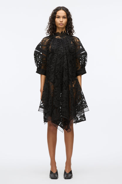 Embroidered Lace Handkerchief Dress Blk Multi