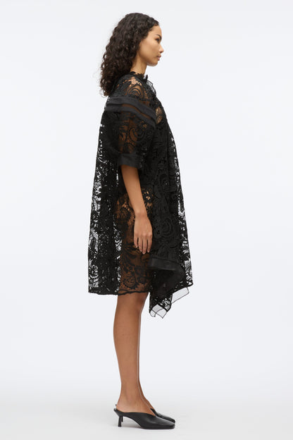 Embroidered Lace Handkerchief Dress Blk Multi