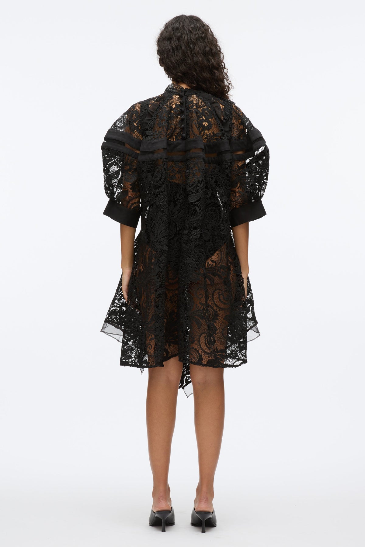 Embroidered Lace Handkerchief Dress Blk Multi