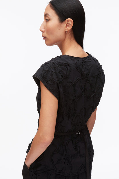 Embroidered Cap Sleeve Top Black
