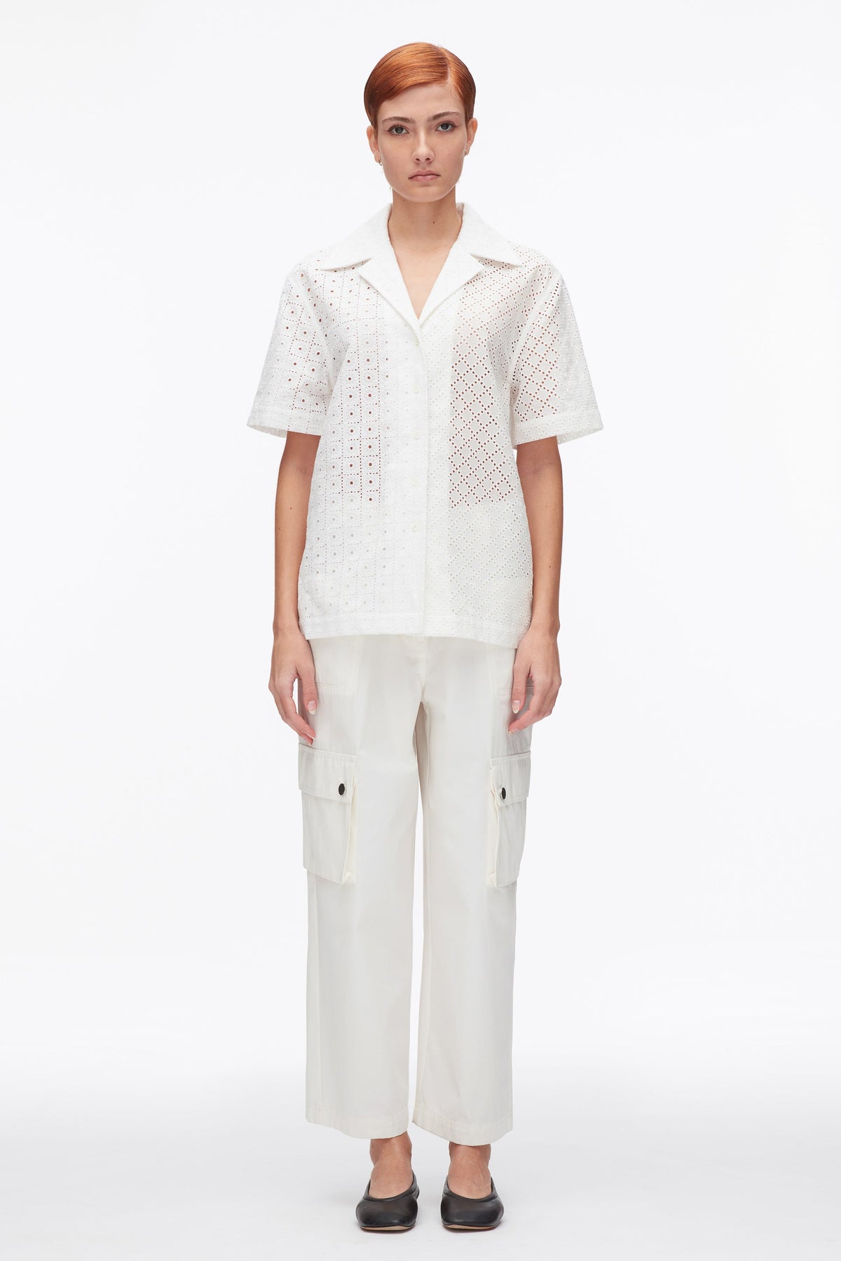 Broderie Anglaise Patchwork Camp Shirt White