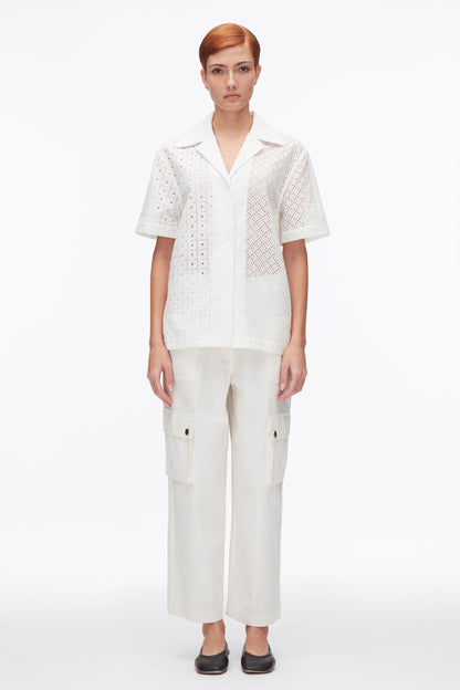 Broderie Anglaise Patchwork Camp Shirt White