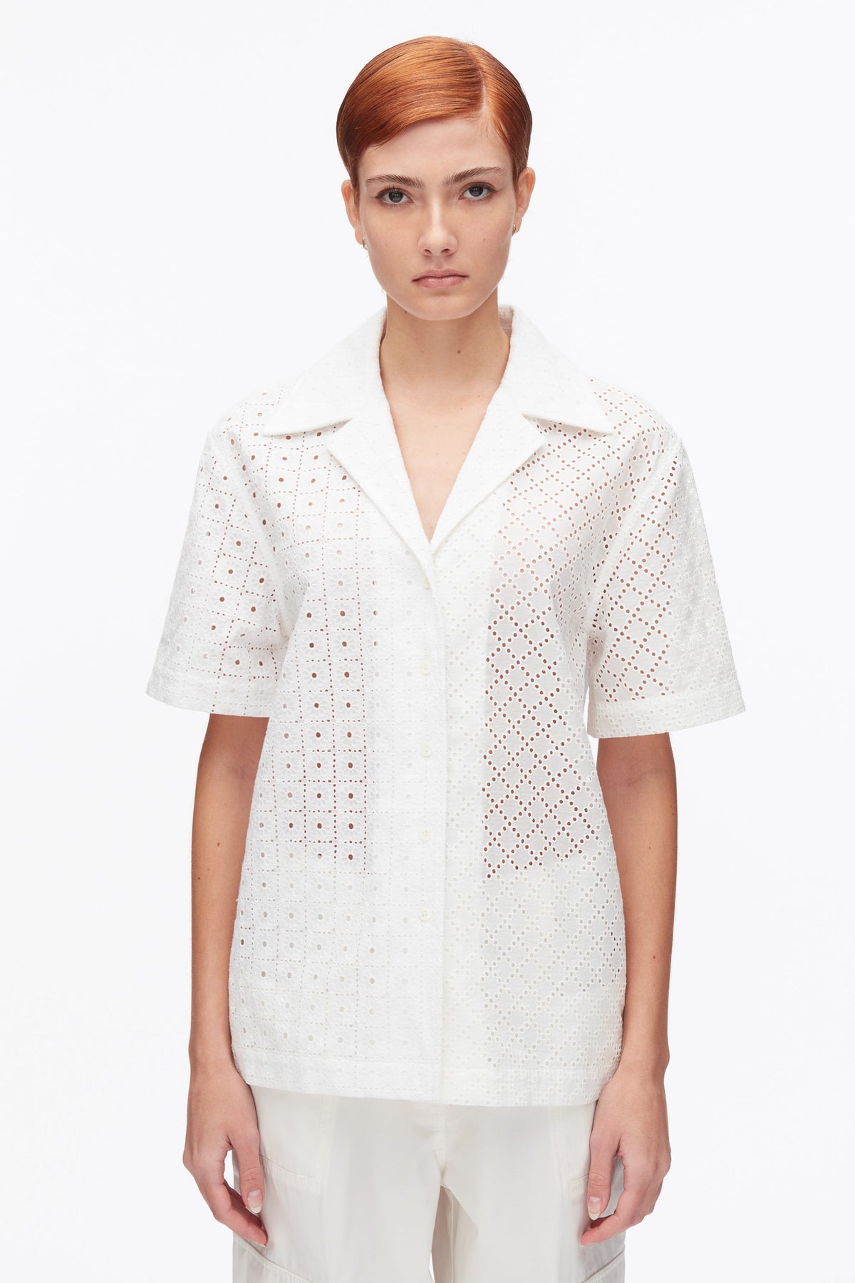 Broderie Anglaise Patchwork Camp Shirt White
