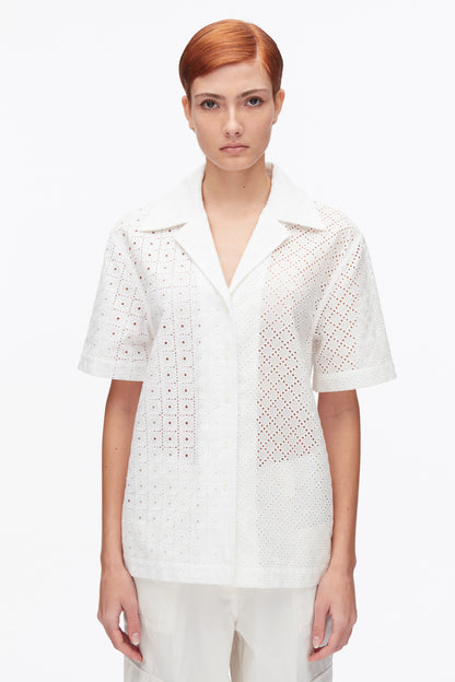 Broderie Anglaise Patchwork Camp Shirt White