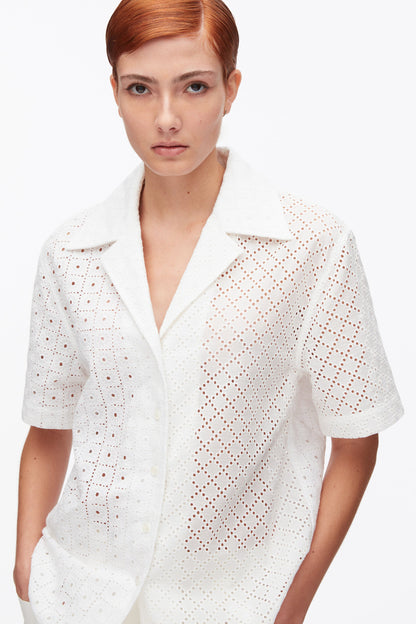Broderie Anglaise Patchwork Camp Shirt White