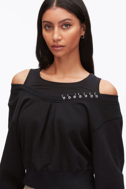 Long Sleeve Embellished Double Layer Top Black