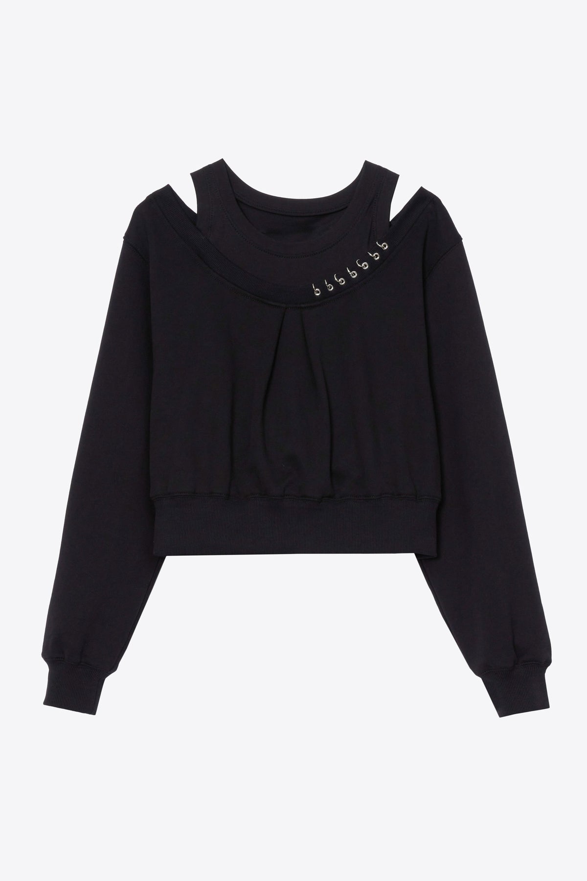 Long Sleeve Embellished Double Layer Top Black