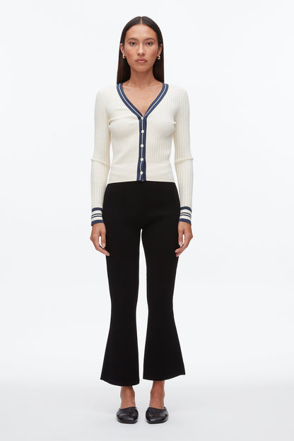 Textured Rib Cardigan Ecru-Navy