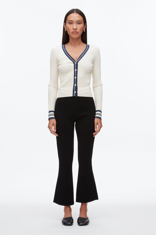 Textured Rib Cardigan Ecru-Navy