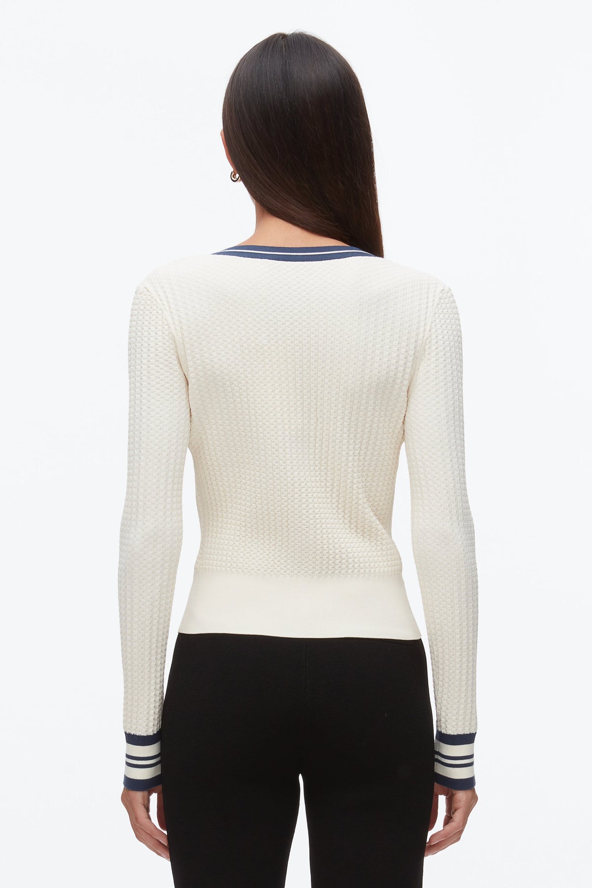 Textured Rib Cardigan Ecru-Navy
