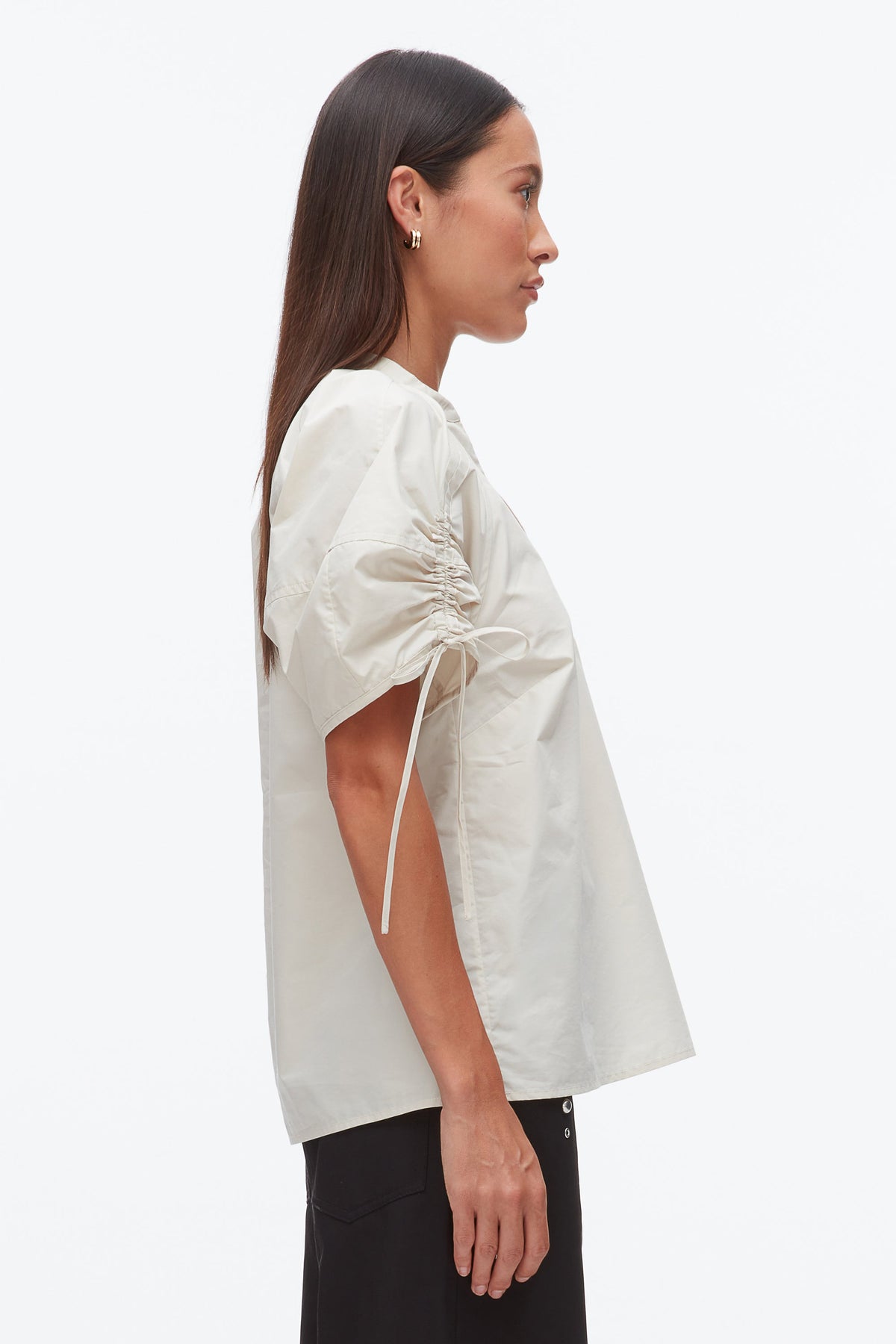 Ruched Sleeve V-Neck Top Stone