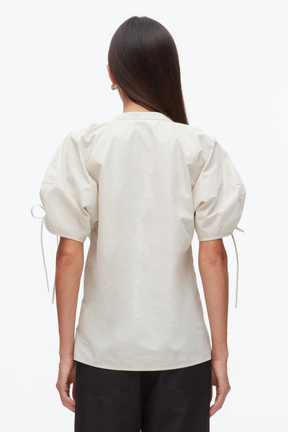 Ruched Sleeve V-Neck Top Stone